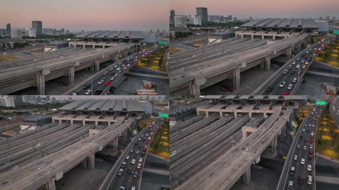 空中无人机高速公路的高角度视图与Bang Sue Grand Station是一个新的铁路枢纽，在泰