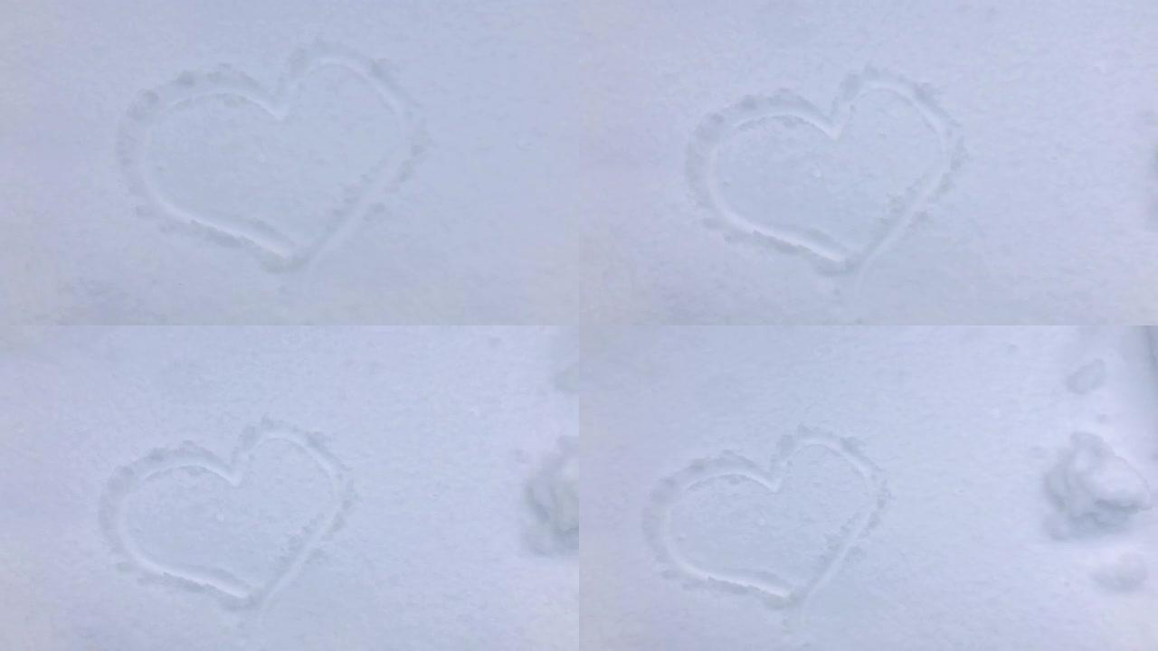 白雪皑皑背景上的手绘心形