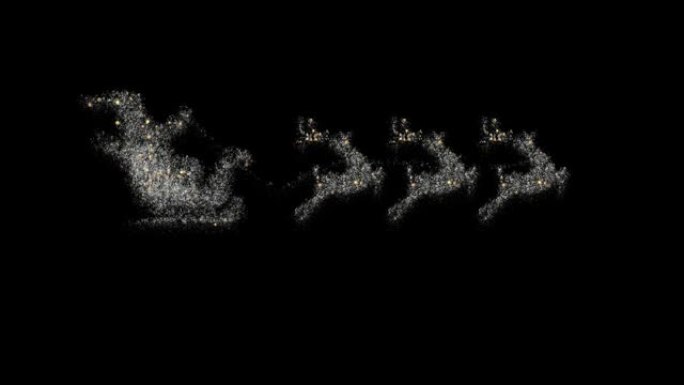 圣诞老人和他的驯鹿在黑色背景上飞行