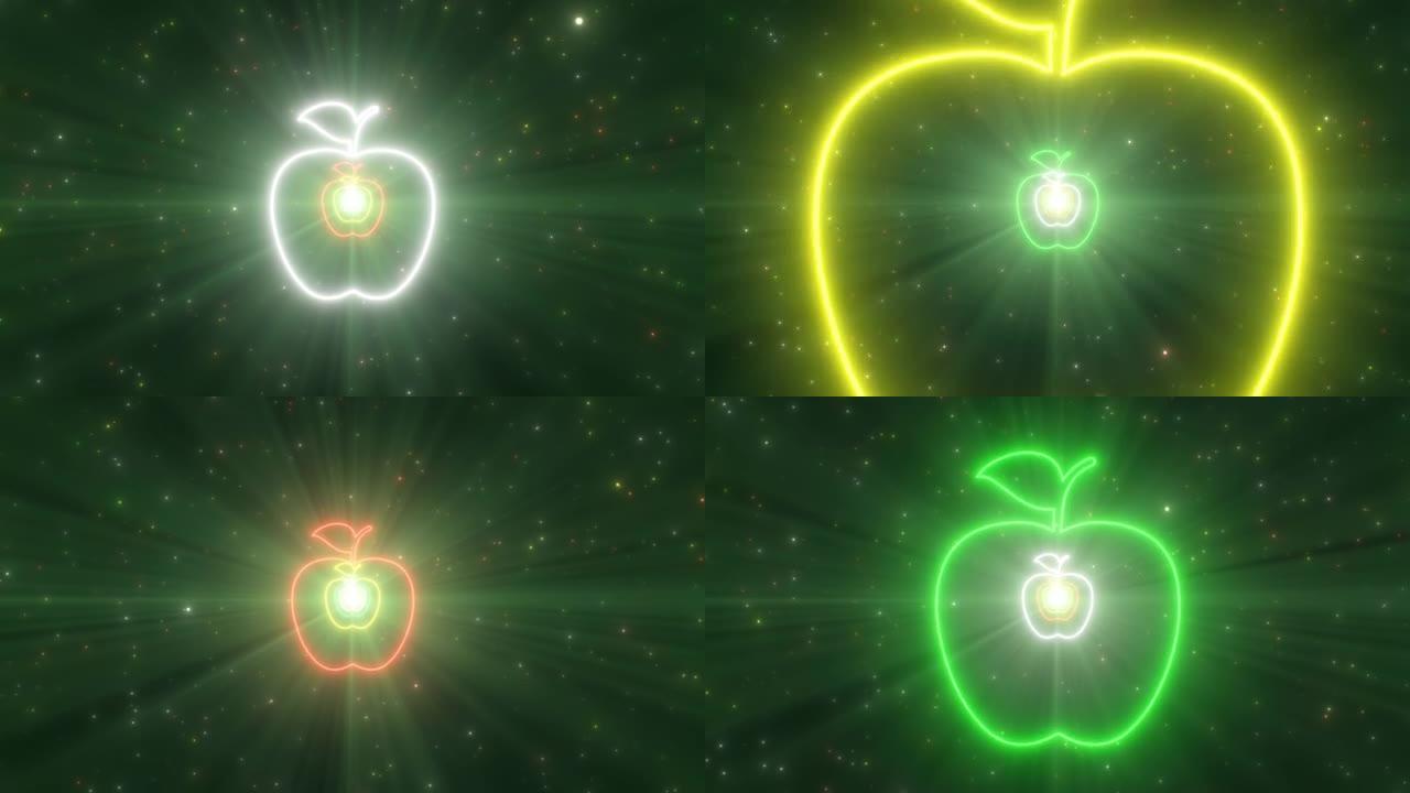 苹果造型移动门户抽象发光明亮霓虹灯隧道-4k无缝VJ循环运动背景动画
