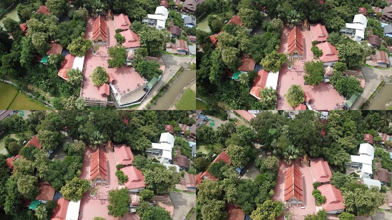 鸟瞰图的普吉寺，一个受欢迎的寺庙位于普安区，泰国南省从无人机视图。