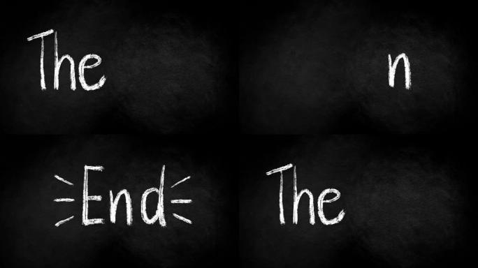 黑板上的文字动画笔迹 “The End”。