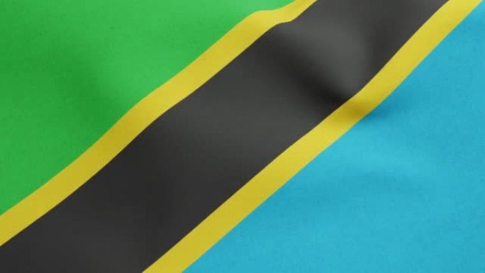 坦桑尼亚国旗挥舞原色3D渲染，坦桑尼亚联合共和国国旗纺织品或斯瓦希里bendera ya坦桑尼亚，盾