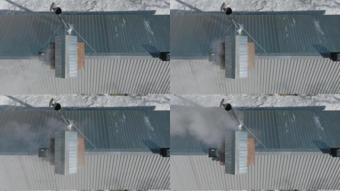 糖棚屋顶和烟囱的航拍视频