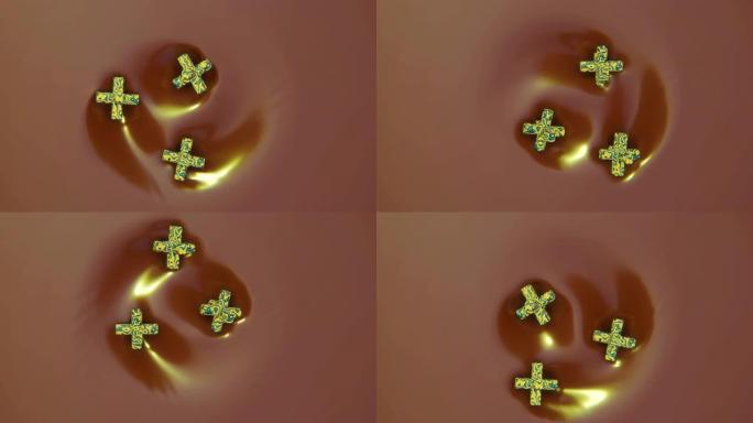 棕色漩涡中三个几何结构的4k视频。