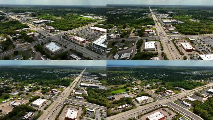 航拍镜头皮尔斯堡佛罗里达州US1和中途路交叉口