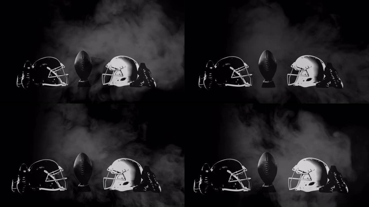 带球美式足球装备的烟雾动画