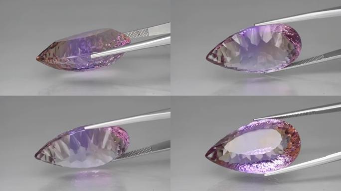 紫花梨凹切天然宝石八角形隔离白色背景