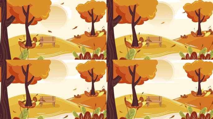 秋季公园的动画背景