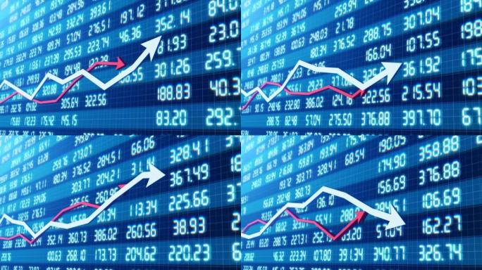 带有两条经济曲线的证券和债券指数的金融3d图表