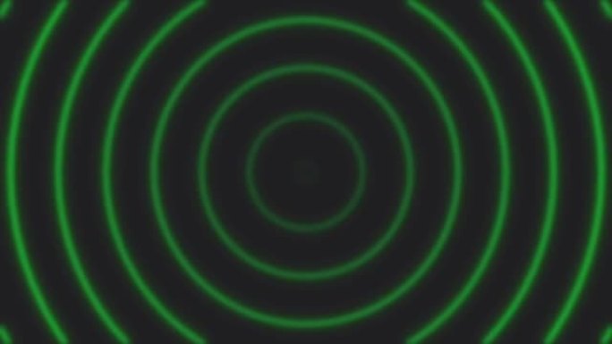 可循环的高分辨率绿色圆形波或无线电波或声纳波在深色背景高清镜头上产生并随着时间逐渐消失，可循环。