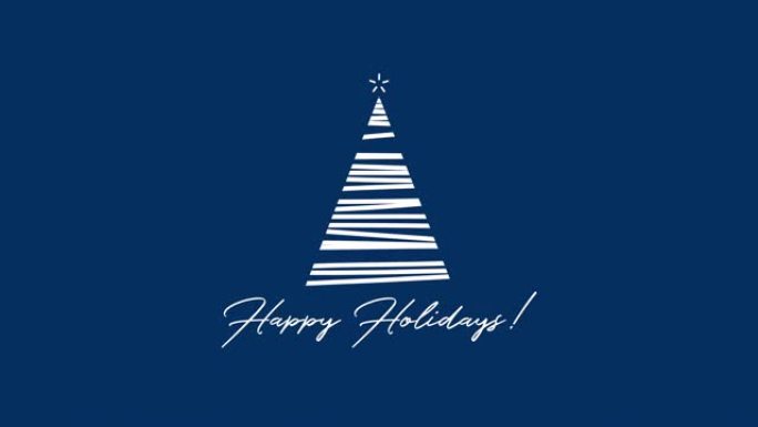 节日快乐，蓝色背景上有白色圣诞树和五彩纸屑