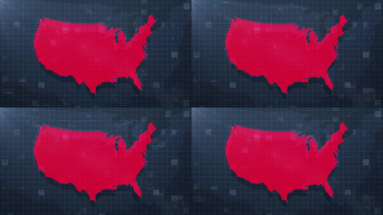 美国地图4K蓝色动画背景
