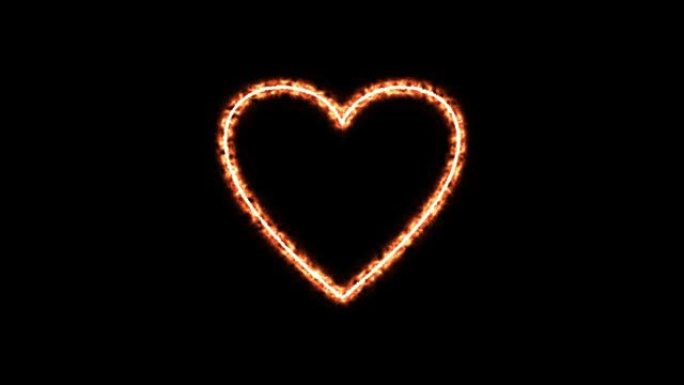 火心动画。视频4k。黑色背景上着火的心脏符号。心火标志。4k视频。火效应。激情，爱情，愤怒的概念