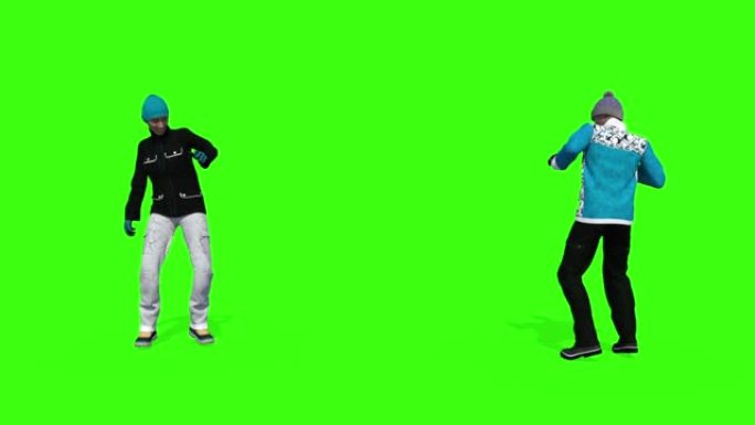 情侣玩雪球，动画绿底
