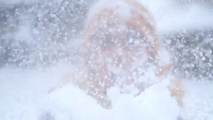 女孩从手中吹雪