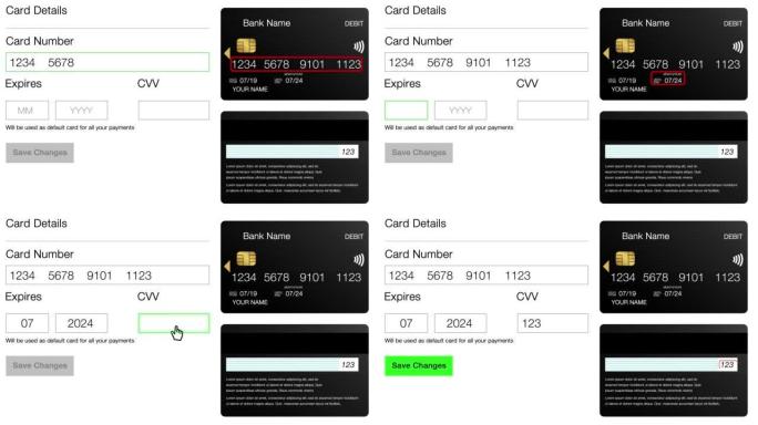 在网络动画4K上逐步输入借记卡详细信息。