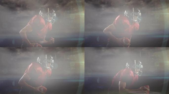 男子美式足球运动员带球奔跑的云彩动画