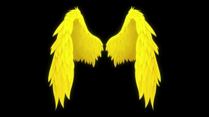 绿色背景上的动画黄色翅膀隔离。