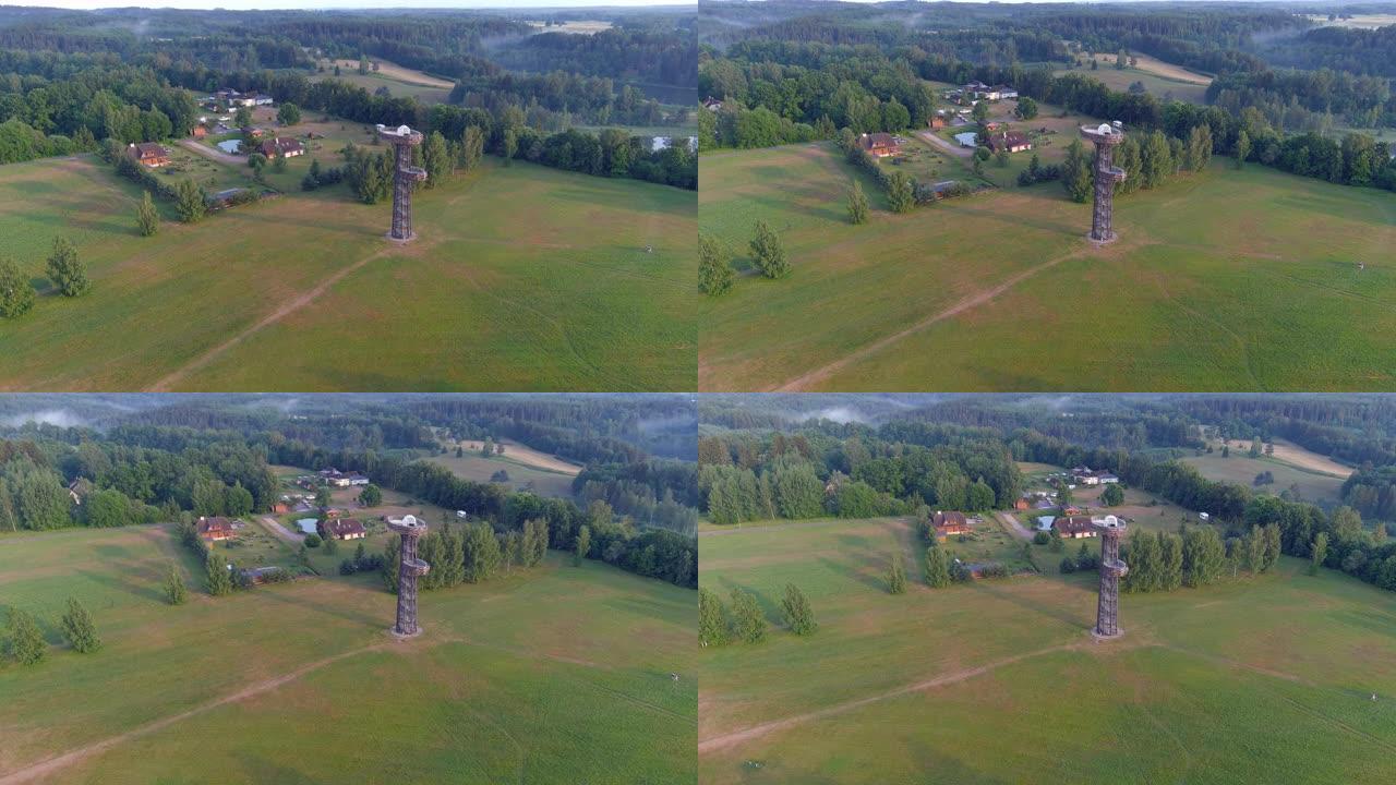 爱沙尼亚佩萨普乌了望塔的田园诗般的无人机拍摄。