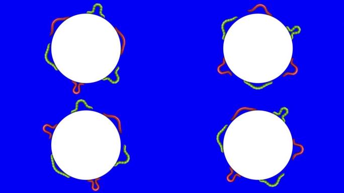 白色圆圈上的毛虫和蠕虫，循环3D动画