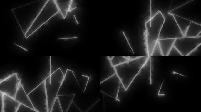 霓虹灯燃烧的三角形迷宫的4k动画。霓虹灯舞蹈与美妙的充满活力的色彩与反射