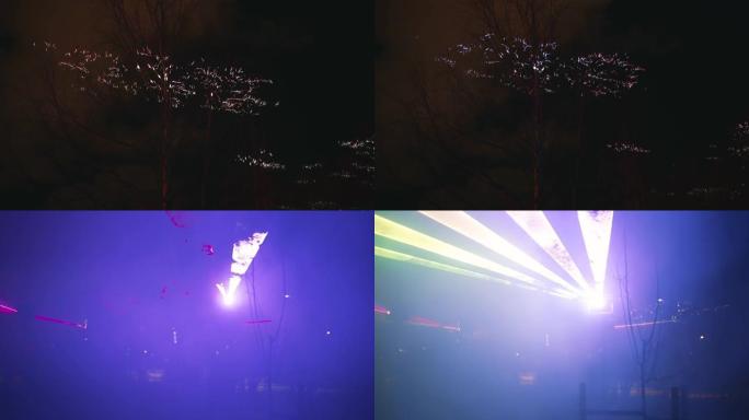 森林中的夜间激光表演。