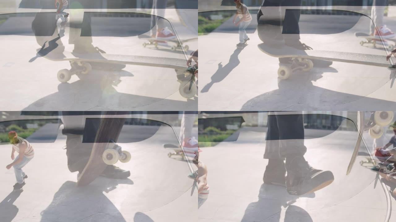 高加索人滑板的人腿动画