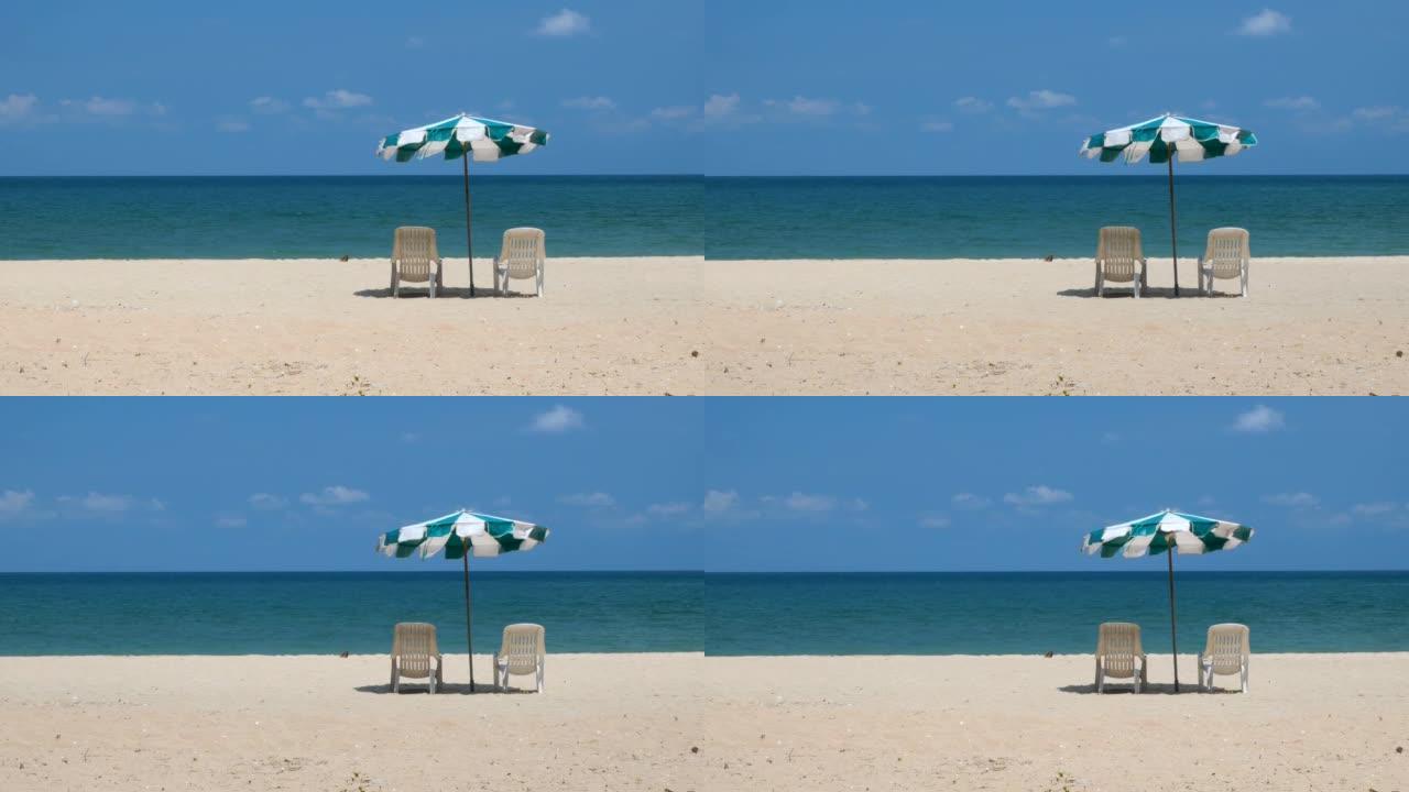 夏季岛上的海滩沙滩椅子空境