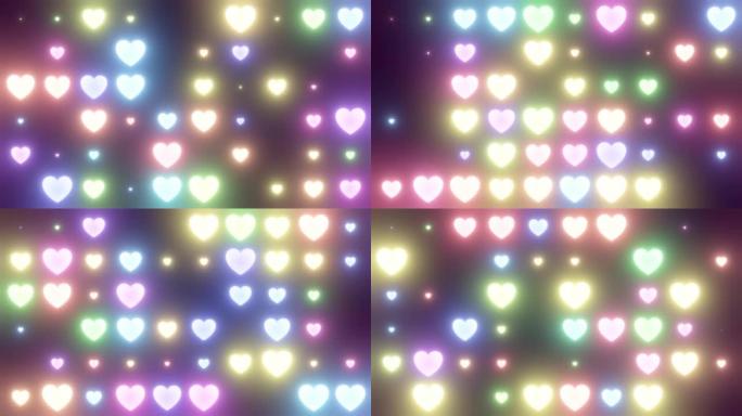 闪烁霓虹灯心光网格阵列发光明亮的彩虹颜色-4k无缝VJ循环运动背景动画