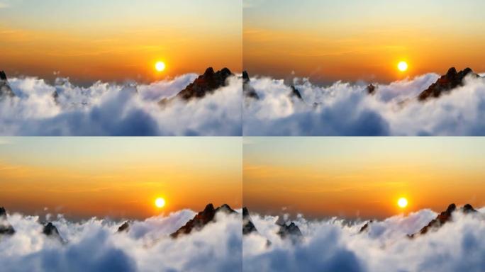 无人机的航拍视频，云层覆盖的山脉
