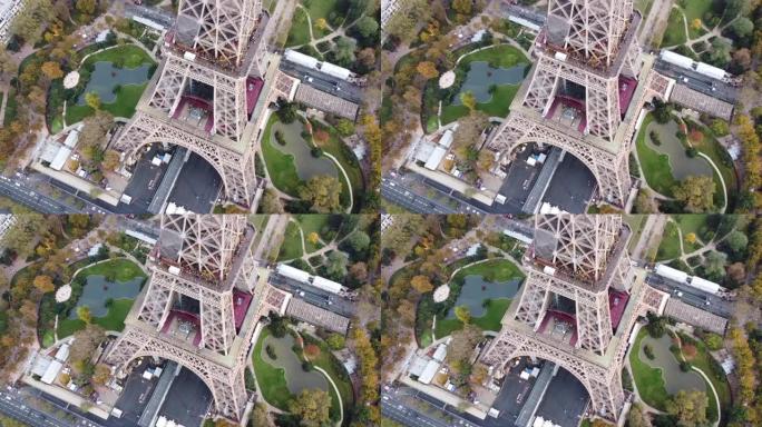巴黎法国从上面，埃菲尔铁塔无人机全景，秋季2021
