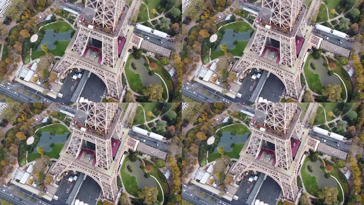 巴黎法国从上面，埃菲尔铁塔无人机全景，秋季2021