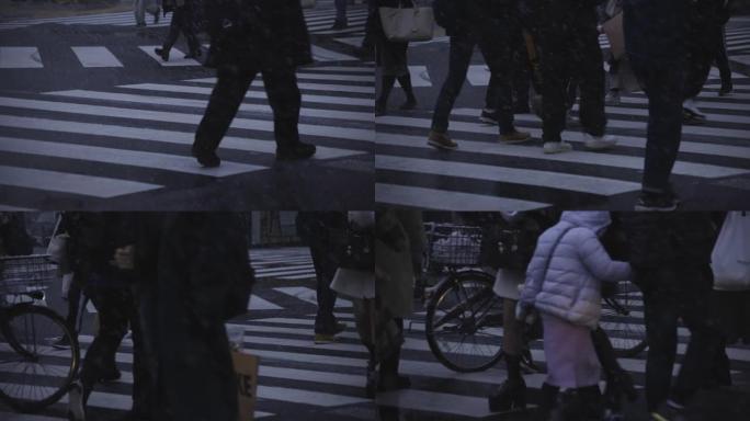 新宿东京雪掌上都市街道行走民众