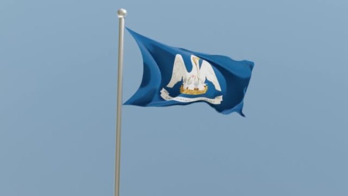 路易斯安那州的旗帜挂在旗杆上。