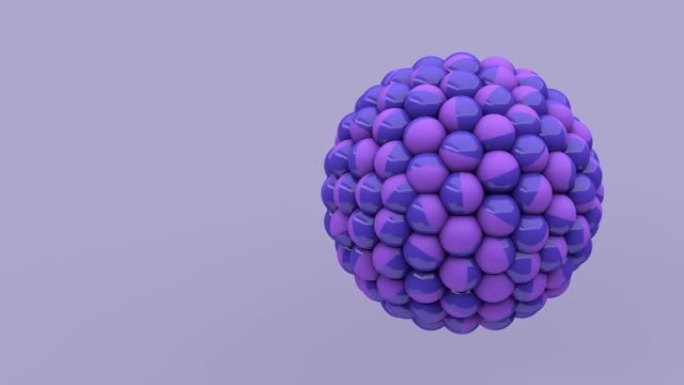 带有蓝色和紫色球的球体。抽象动画，3d渲染。