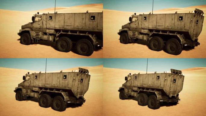 沙漠中的装甲军用卡车