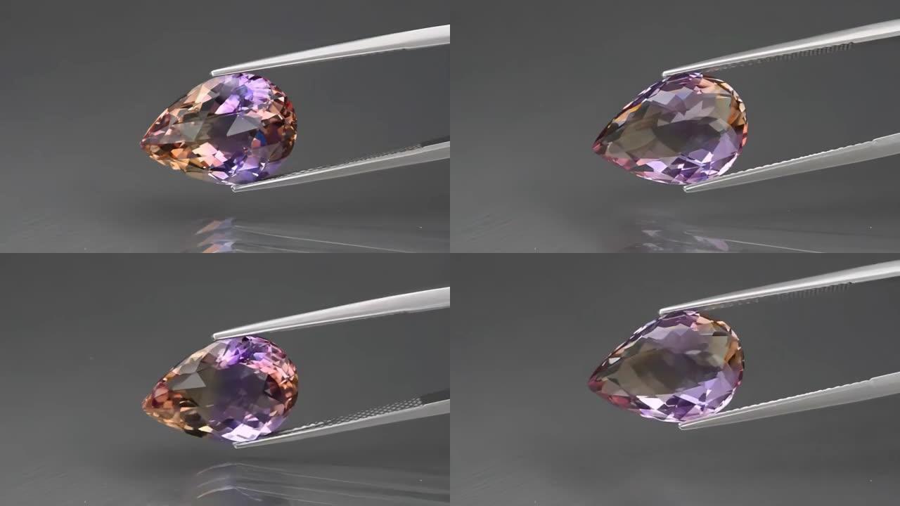 紫花梨切割天然宝石八角形隔离白色背景