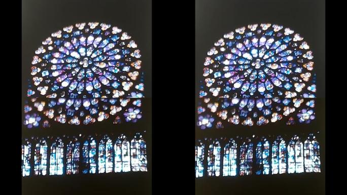 阳光透过著名的巴黎圣母院的玫瑰窗