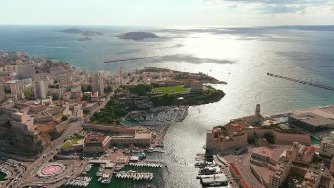 马赛: 法国城市的鸟瞰图，法罗宫 (Palais du Pharo) 和巴黎公园 (Parc é m