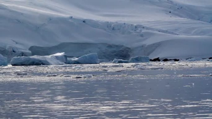 在南极洲的一座大冰山附近航行