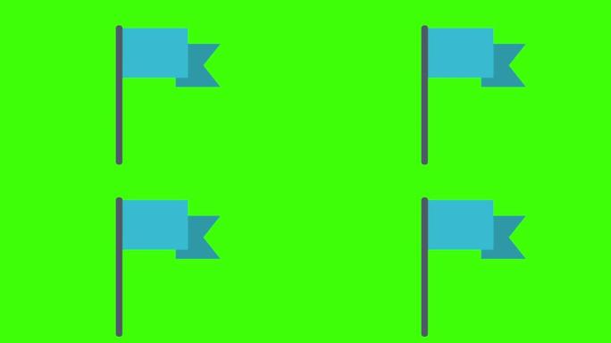 动画的蓝色旗帜图标与尖锐的边缘弹出在绿色屏幕上