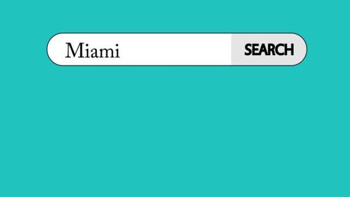 带有文本迈阿密的虚拟搜索栏。商人用右手食指触摸搜索图标。