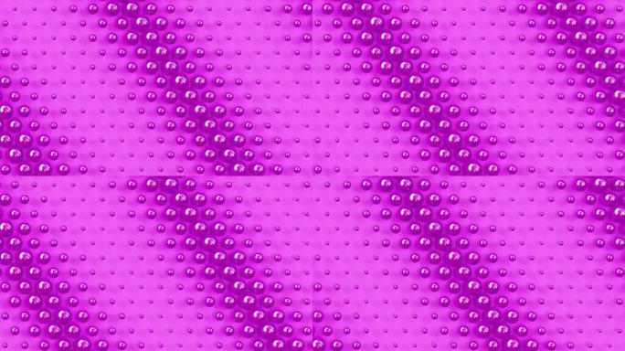 粉红色背景上的移动全息球体，时尚的最小3d循环动画，具有虹彩圆形形状的创意几何图案，超现实的现代背景