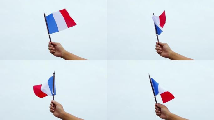 法国手持国旗的慢动作