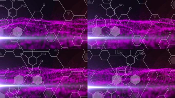 黑色背景上带有紫色网格的化学结构动画