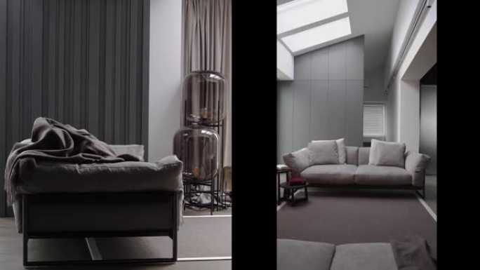 简单的现代公寓客厅。时尚家具店广告概念
