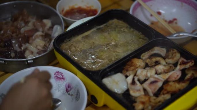韩国烧烤猪肉和sha锅晚餐