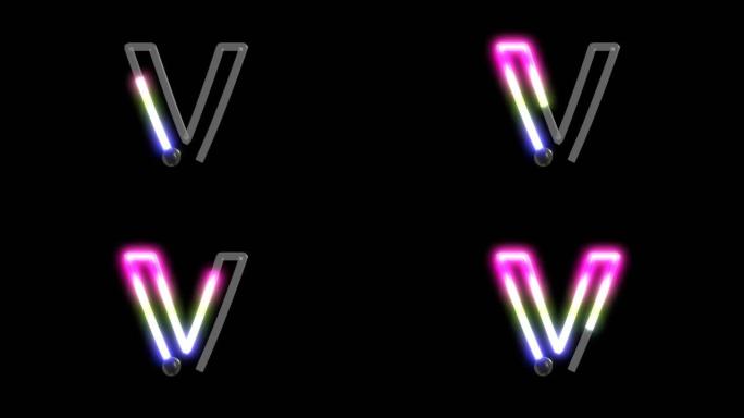 霓虹灯打开字母V的动画