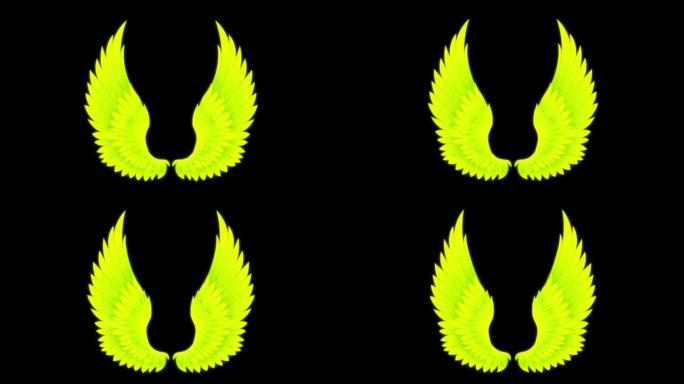 绿色背景上的动画黄色翅膀隔离。